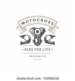 Motocross logo template vector design element vintage style for label or badge retro illustration. Motorcycle engine silhouette.