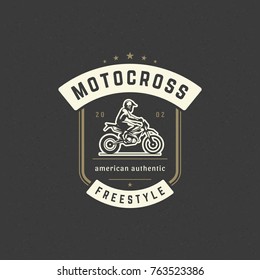 Motocross logo template vector design element vintage style for label or badge retro illustration. Motorcycle silhouette.