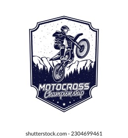 Vector de logotipo de Motocross. Vector de inspiración del logotipo de la Ilustración Motocross Jump Silhouette