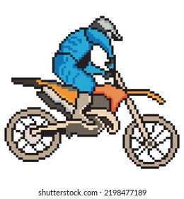 Motocross Motorradfahrer mit Pixelkunst. Vektorgrafik.
