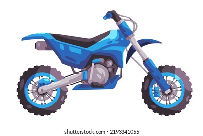 Motocross motorsport illustration of adventure off-road motorcycle bike side view blue color