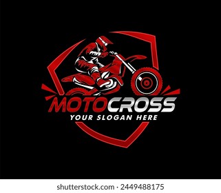 Motocross Motorsport Jump Vektorillustration Racing Team Logo isoliert auf schwarzem Hintergrund