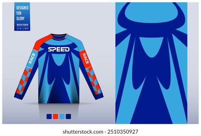 Motocross or motorsport shirt design template, Long sleeve jersey mockup for racing team. Motocross jersey pattern. Uniform front view. Vector Illustration.