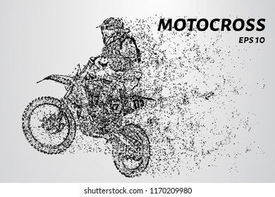 Motocross of particles. Motorcyclist involved in motocross. Motorcyclist jump