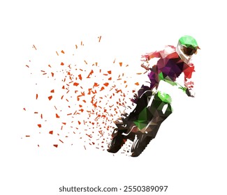 Motocross race, Professional enduro bike rider, low polygonal isolated vector illustration