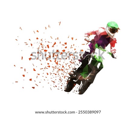 Motocross race, Professional enduro bike rider, low polygonal isolated vector illustration