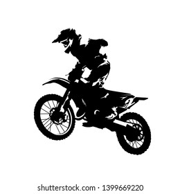 Motocross race, rider on motorbike, isolated vector silhouette