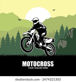 Motocross race, rider on motorbike, isolated vector silhouette
