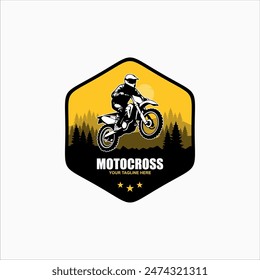 Motocross race, rider on motorbike, isolated vector silhouette