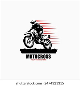 Motocross race, rider on motorbike, isolated vector silhouette