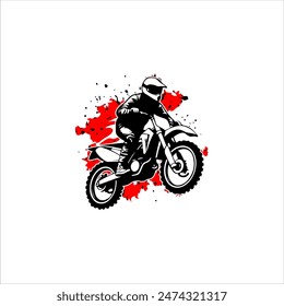 Motocross race, rider on motorbike, isolated vector silhouette