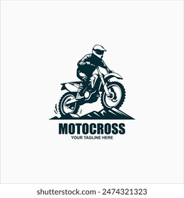 Motocross race, rider on motorbike, isolated vector silhouette