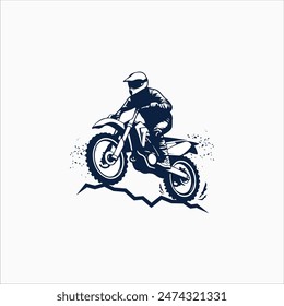 Motocross race, rider on motorbike, isolated vector silhouette