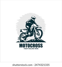 Motocross race, rider on motorbike, isolated vector silhouette