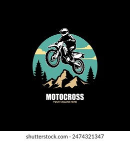 Motocross race, rider on motorbike, isolated vector silhouette