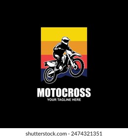 Motocross race, rider on motorbike, isolated vector silhouette