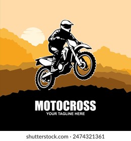 Motocross race, rider on motorbike, isolated vector silhouette