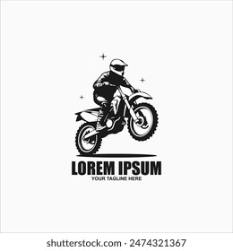 Motocross race, rider on motorbike, isolated vector silhouette