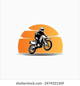 Motocross race, rider on motorbike, isolated vector silhouette