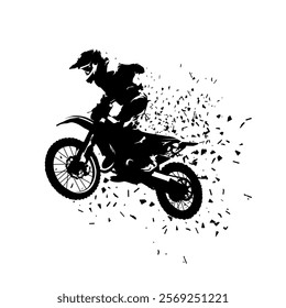 Motocross race, rider on motorbike, isolated vector silhouette