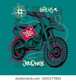 motocross race with typography abstract background hand-drawn vector illustration