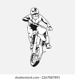 Motocross racer  rider  Hand drawn illustration  black   white  silhouette  Dirt Bike Concepts  Extreme Sport  Vehicle  Motorcycle Community  Perfect for shirts  stickers  print  etc 