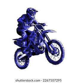 Motocross racer, rider. Hand drawn illustration, monochrome color. Dirt Bike, Extreme Sport, Vehicle, Motorcycle Community. Perfect for t-shirts, sticker, print, etc.