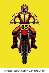 Motocross Racer Riding the Motorcycle in front view angle