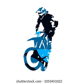 Motocross racing, abstract blue vector silhouette