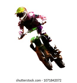 Motocross racing, polygonal fmx vector isolated illustration