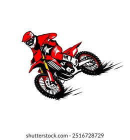 motocross rider drifting turning corners front left side view vector illlustration