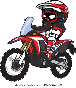 Motocross Rider Enduro Motorcycle in Cartoon Style