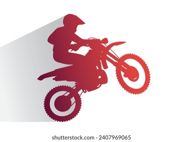 Motocross rider and his motorbike while jumping, silhouette vector illustration isolated, eps