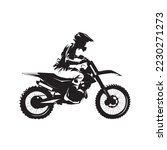 Motocross rider, isolated vector silhouette, side view. Ink drawing