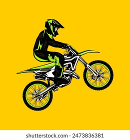 Motocross Rider Lifting Vorderreifen Seitenansicht Vektorillustration