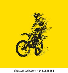 Motocross rider on his bike, abstract grunge vector silhouette