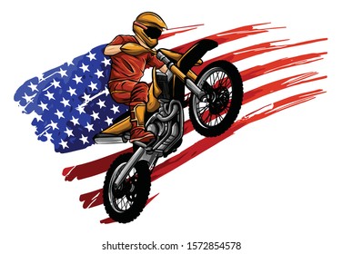 Motocross rider on a motorcycle - Illustration vector