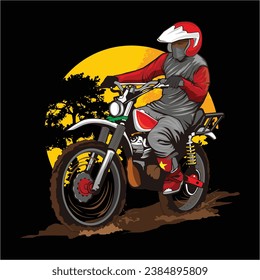 Motocross rider overcoming obstacles ilustration