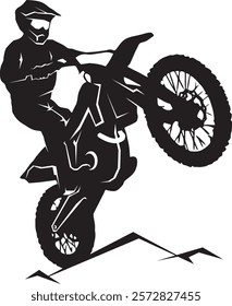 Motocross rider performing extreme wheelie silhouette