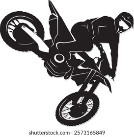 Motocross rider performing extreme wheelie silhouette