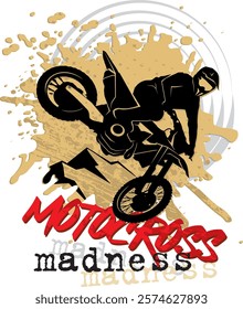 Motocross rider performing extreme wheelie silhouette with splashes background 