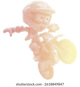 Motocross rider performing high jump cartoon style halftone effect