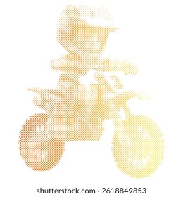 Motocross rider performing high jump cartoon style halftone effect