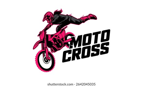 Motocross Rider Performing Stunt with "MOTO CROSS" Typography

 With White Background.