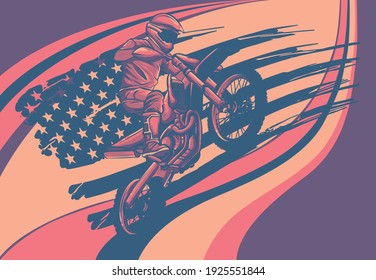 motocross rider ride the motocross bike vector illustration