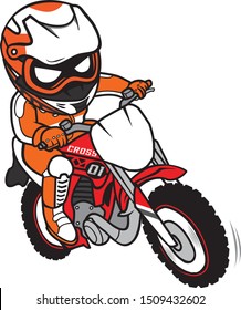 Motocross Rider Ride Motorcycle Cartoon Style
