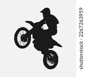 motocross rider silhouette. concept of sport, jumping, racing, motorcycle. hand drawn vector illustration.