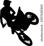 Motocross rider silhouette full body illustration. People posing on motorcycle.