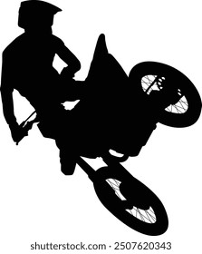 Motocross rider silhouette full body illustration. People posing on motorcycle.