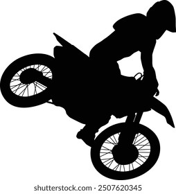 Motocross rider silhouette full body illustration. People posing on motorcycle.